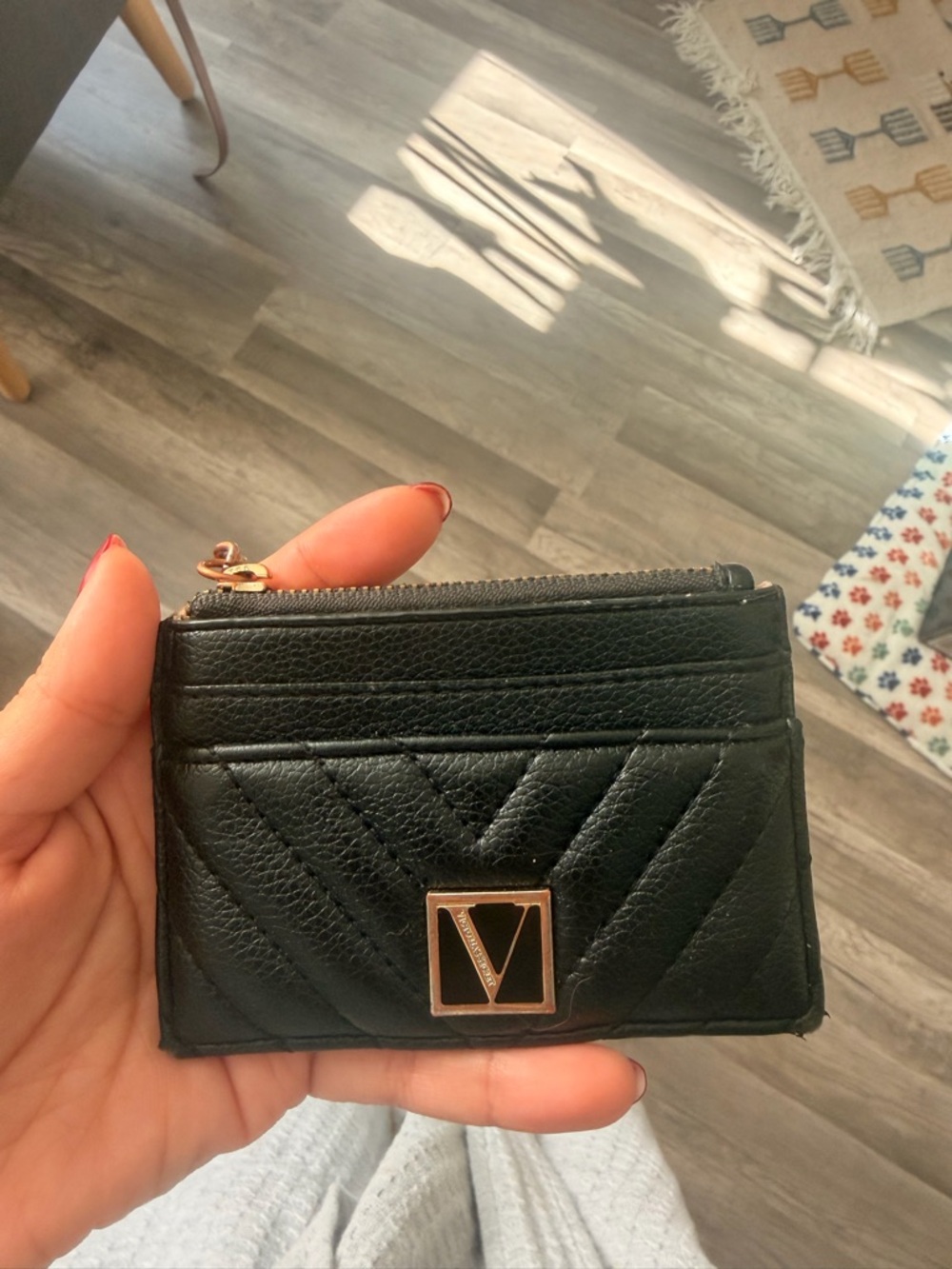 Victoria secret Quilted Leather Card Holder Wallet - Blackw